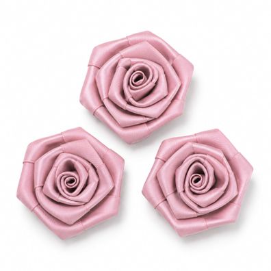Satinrosen 6cm zum Basteln & Aufnähen 3 Stück Altrosa