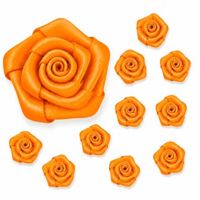 Satinrosen 3cm zum Basteln & Aufnähen 10 Stück Orange