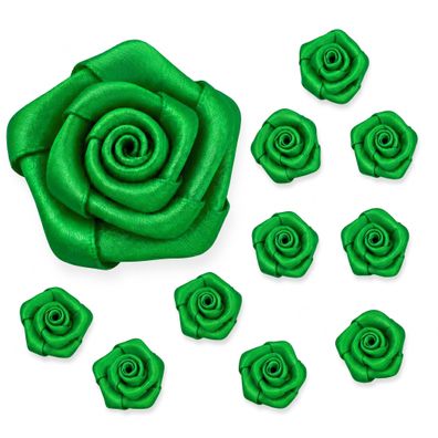 Satinrosen 3cm zum Basteln & Aufnähen 10 Stück Grün