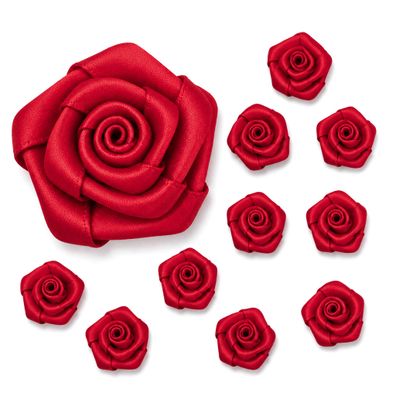 Satinrosen 3cm zum Basteln & Aufnähen 10 Stück Rot