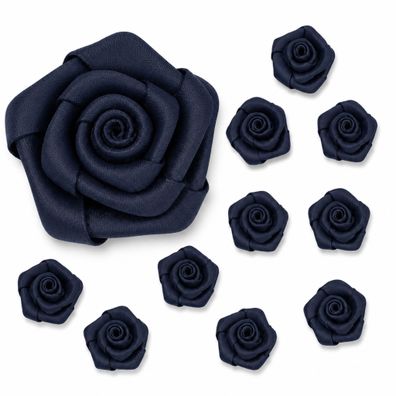Satinrosen 3cm zum Basteln & Aufnähen 10 Stück Schwarz