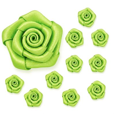 Satinrosen 3cm zum Basteln & Aufnähen 10 Stück Hellgrün / Maigrün