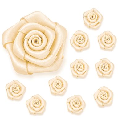 Satinrosen 3cm zum Basteln & Aufnähen 10 Stück Dunkelcreme