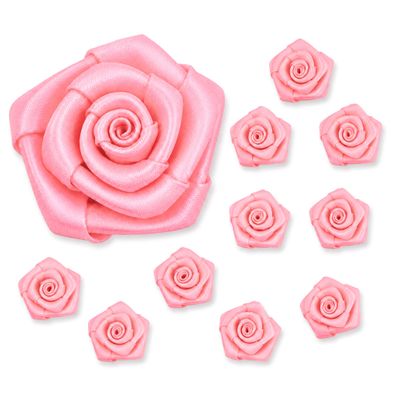 Satinrosen 3cm zum Basteln & Aufnähen 10 Stück Hellrosa