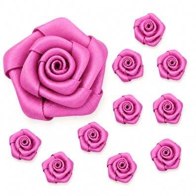 Satinrosen 3cm zum Basteln & Aufnähen 10 Stück Fuchsia