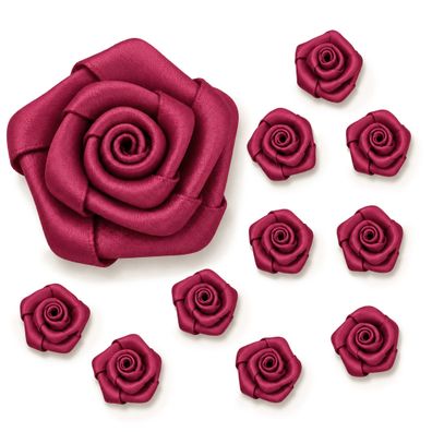 Satinrosen 3cm zum Basteln & Aufnähen 10 Stück Weinrot