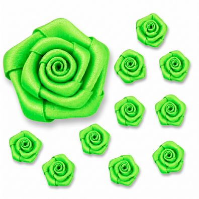Satinrosen 3cm zum Basteln & Aufnähen 10 Stück Hellgrün / Neon