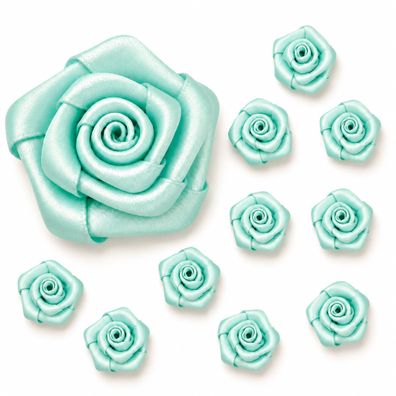 Satinrosen 3cm zum Basteln & Aufnähen 10 Stück Helltürkis / Aquamarin
