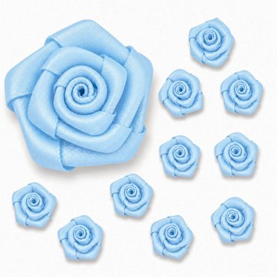 Satinrosen 3cm zum Basteln & Aufnähen 10 Stück Hellblau
