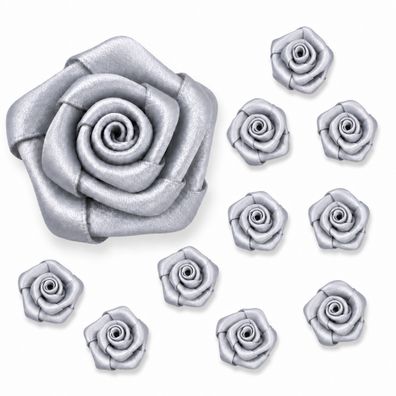 Satinrosen 3cm zum Basteln & Aufnähen 10 Stück Silber