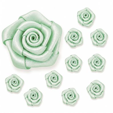 Satinrosen 3cm zum Basteln & Aufnähen 10 Stück Mint