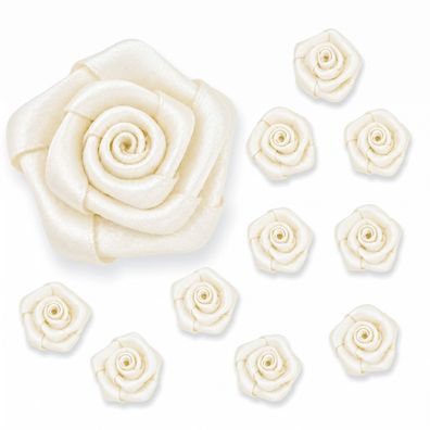 Satinrosen 3cm zum Basteln & Aufnähen 10 Stück Ivory / Elfenbein