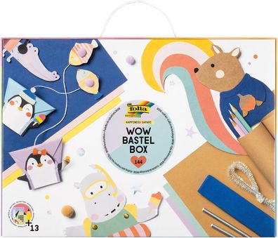 folia 924 - WOW Bastel Box Happiness SAFARI, Bastelkoffer 144-teilig mit Papier, Bast