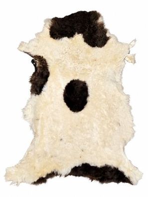 Schaffell Echt | Cremeweiß-Dunkelbraun, ca. 96 cm | Lockenflor | Öko gegerbt