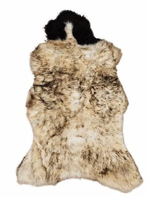 Schaffell Echt | Creme-Beige-Braun-Schwarz, ca. 105 cm | Lockenflor | Öko gegerbt