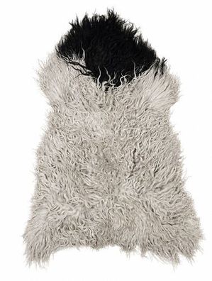 Schaffell Echt | Cremeweiß-Schwarz, ca. 130 cm | Langflor mit Locken | Öko gegerbt