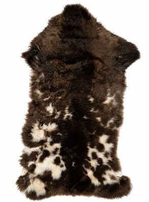 Schaffell Echt | Dunkelbraun-Cremeweiß, ca. 95 cm | Weichflor | Öko gegerbt