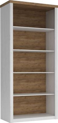 Regal 90 cm Prowansja R3 Bücherregal 4 Einlegeboden (Kiefer Weiß/ Lefkas Eiche)