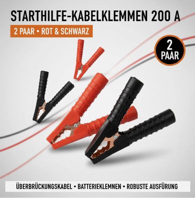2x Klemmen für Starthilfekabel, 200 A, Überbrückungskabel 2 Paar kabelklemmen