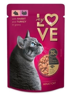 MY LOVE Katzenfutter im Beutel 85 g Kaninchen und Truthahn in Soße