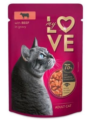 MY LOVE Katzenfutter im Beutel, 85 g – Rindfleisch in Soße