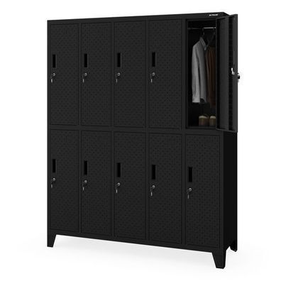 Arbeitsschutz-Garderobenschrank mit Fächern perforiert 10 Fächer 1360 × 1720 × 450 mm