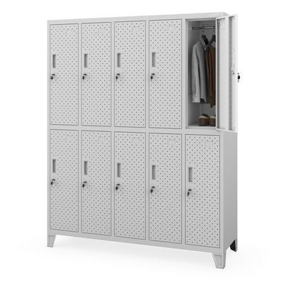 Arbeitsschutz-Garderobenschrank mit Fächern perforiert 10 Fächer 1360 × 1720 × 450 mm