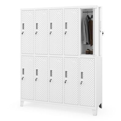 Arbeitsschutz-Garderobenschrank mit Fächern perforiert 10 Fächer 1360 × 1720 × 450 mm