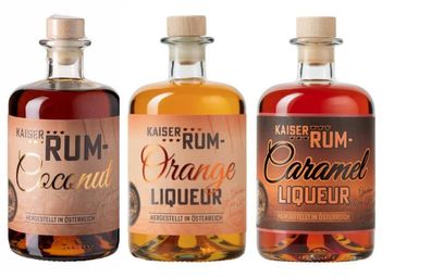 3 x Prinz Rum Coconut-Orange-Caramel Likör mit Inländerrum je 40 % Vol. je 0,5 Liter