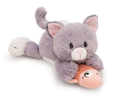 NICI Homies Plüschtier Katze grau mit Fisch liegend 30cm GREEN Neuware
