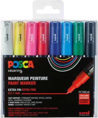 uni-ball 186708 - POSCA Marker mit extra feiner Rundspitze, 8er Set