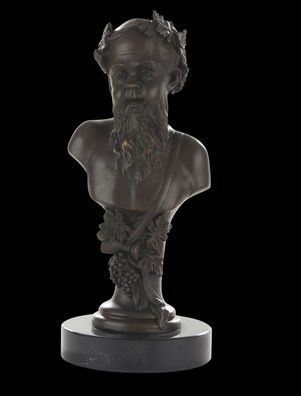 Bronzeskulptur Büste Bacchus, römischer Gott des Weines, auf Marmorsockel, H 20,7 cm