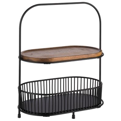 APS Etagere 2-stufig mit 2 Körben und 2 Servierbrettern Metall Akazienholz
