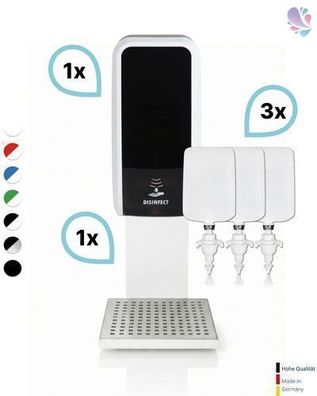 SET: Desinfektionsspender SENSOR Blanc Cosmos versch. Farben + Tischständer weiß + 3x