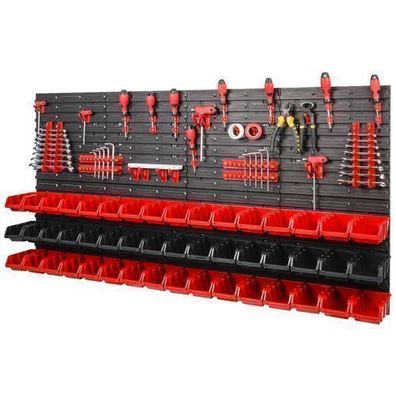 90 teiliges SET Lagersichtboxenwand Stapelboxen mit Montagewand Werkzeugwand