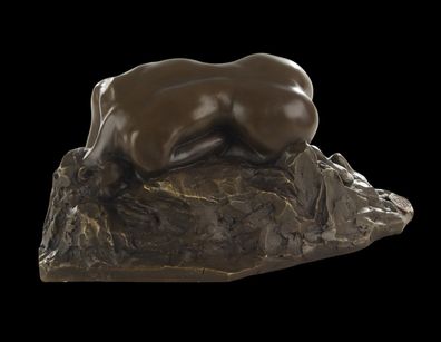 Bronzeskulptur Danaïde Frauenakt Nachbildung nach A. Rodin auf Marmorsockel H 9,7 cm