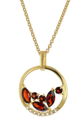 trendor Schmuck Damen-Kette mit Granat-Anhänger 925 Silber Vergoldet 21897