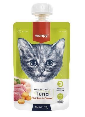 WANPY für Katzen – Pastete mit Thunfisch, Hähnchen und Möhren, 90 g