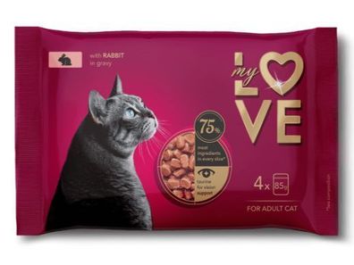 MY LOVE Katzenfutter in Beuteln 4 x 85 g Kaninchen in Soße