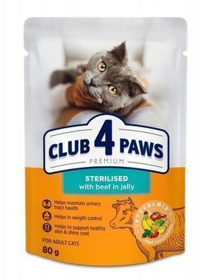 CLUB 4 PAWS KATZE Beutel 80 g „Sterilised“ mit Rindfleisch
