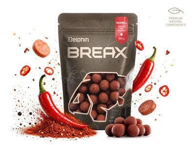 6 Pack. Boilies Delphin BreaX / HotHELL Robin Red-Chili-Fr. Wurst 16 mm 300g