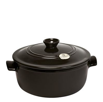 Emile Henry Schmortopf rund 26 cm 4 L Keramik mit Deckel Anthrazit