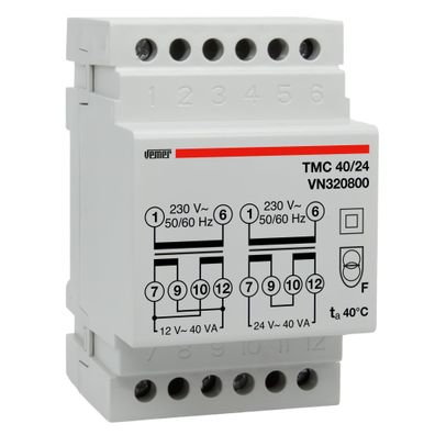 VEMER VN320800 Hutschienen-Transformator 230V auf 12-24V 40VA weiß