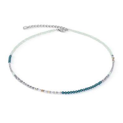 Collier - Edelstahl - Grün-Petrol Perlen