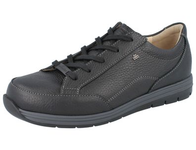 FINN Comfort Osorno Herren Halbschuhe schwarz Hillcrest genarbtes Glattleder