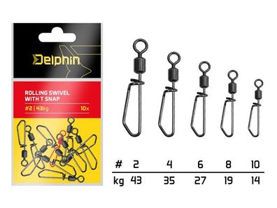 10 Päckchen = 100 Wirbel - Delphin Rolling swivel with T snap #2 / 43 kg