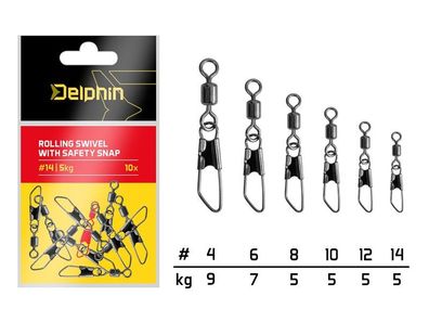 10 Päckchen = 100 Wirbel - Delphin Rolling swivel mit safety snap # 10 / 5 kg
