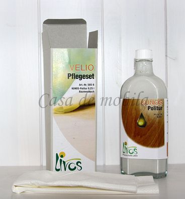 Esstisch Pflegeset VELIO 250 ml bianco Politur Baumwolltuch LIVOS