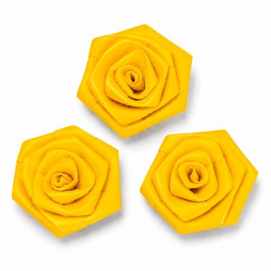 Satinrosen 6cm zum Basteln & Aufnähen 3 Stück Gelb