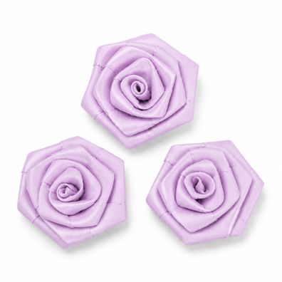Satinrosen 6cm zum Basteln & Aufnähen 3 Stück Helllila